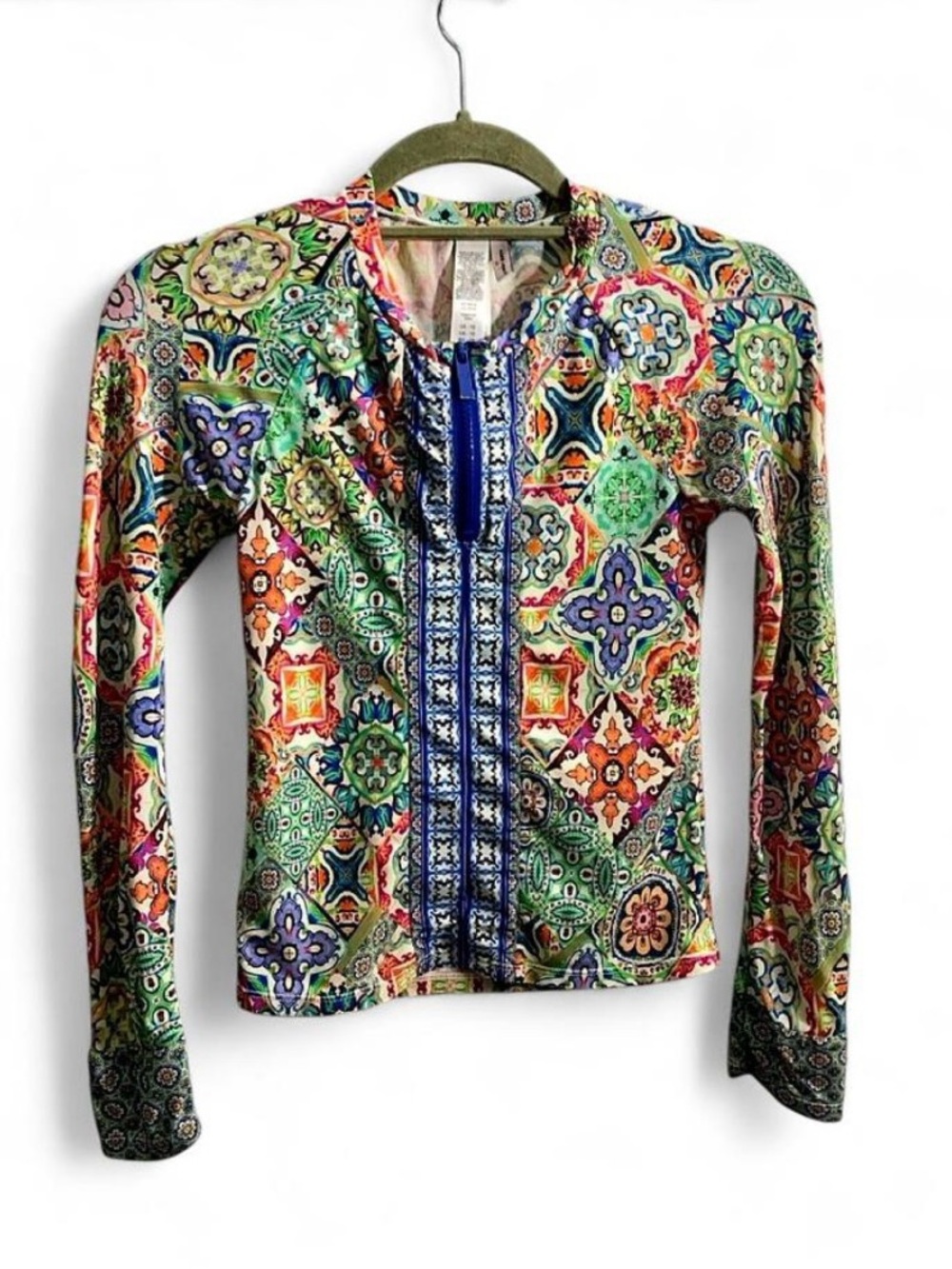 Nanette Lepore Paisley Multicolor Quarter Zip Rash Guard Shirt Girls Size 10